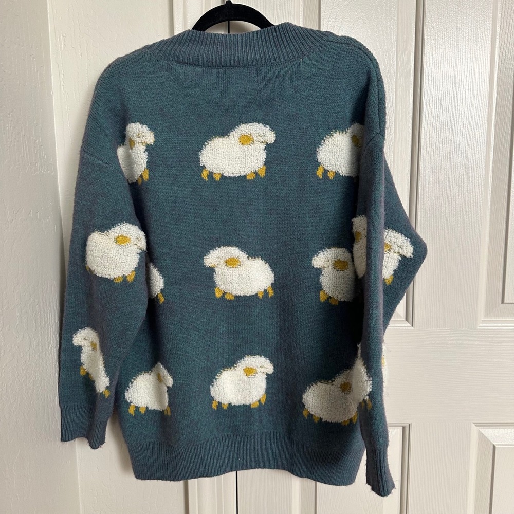 Aelfric Eden Blue Sheep Fluffy Pattern Knit Cardigan - Small - Picture 6 of 6